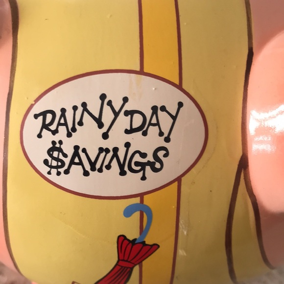 Yellow Piggy Bank with Red Umbrella Design - Picture 5 of 8